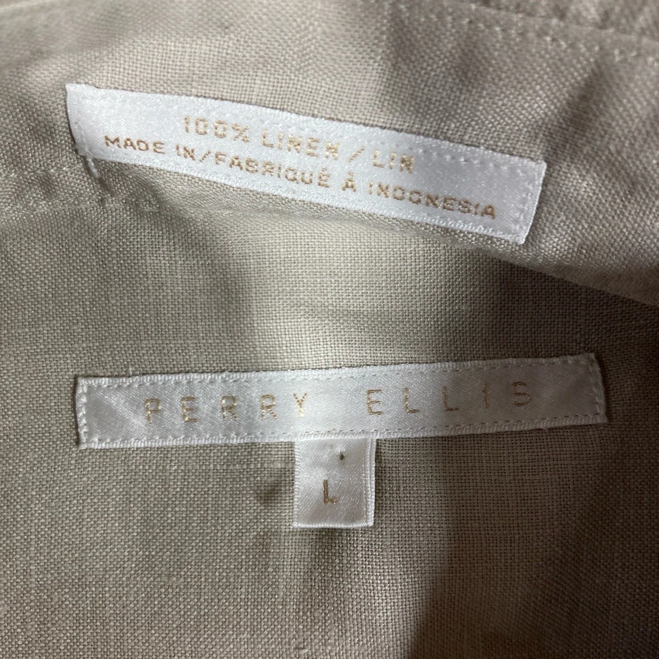 Perry Ellis 100% Linen Button Up Shirt Mens Large Beige Long Sleeve - Image 2 of 4