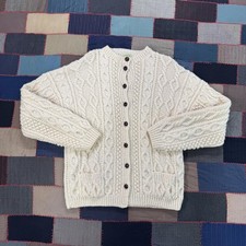 Vintage 80s Cable Knit Cardigan   Cream Button Front Chunky Sweater