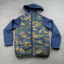 Puma Jacket Boys Medium 10-12 Blue Camo Hooded Full Zip Puffer Coat Warm