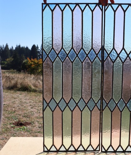 27" Tall Pair of Antique French Stained Glass Window Panels - Picture 3 of 17
