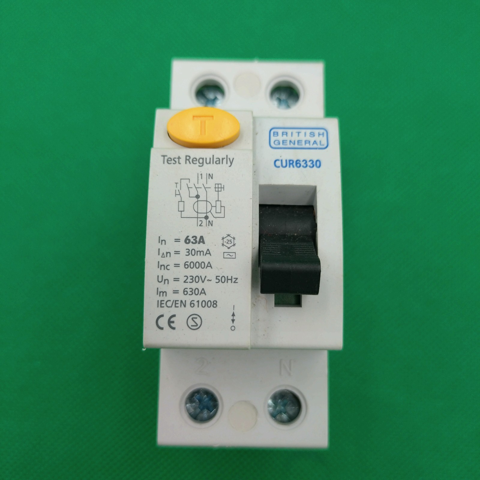BG ELECTRICAL 63A 30mA TYPE AC RCD CUR6330 RESIDUAL CURRENT DEVICE DOUBLE POLE