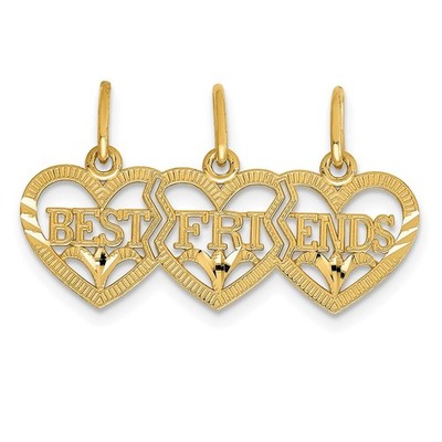 14k Gelbgold Triple Herz Diamantschliff BEST FRIENDS 3 Stück Break-apart Anhänger