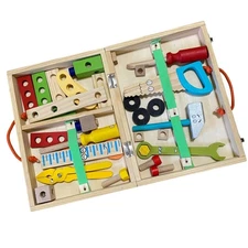 Kids Wooden Toy Tool Set 30 Plus Pieces Pretend Play Preschool