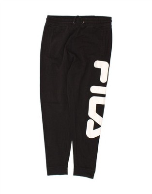 FILA Mens Graphic Tracksuit Trousers Joggers Medium Black Cotton Sports KG06