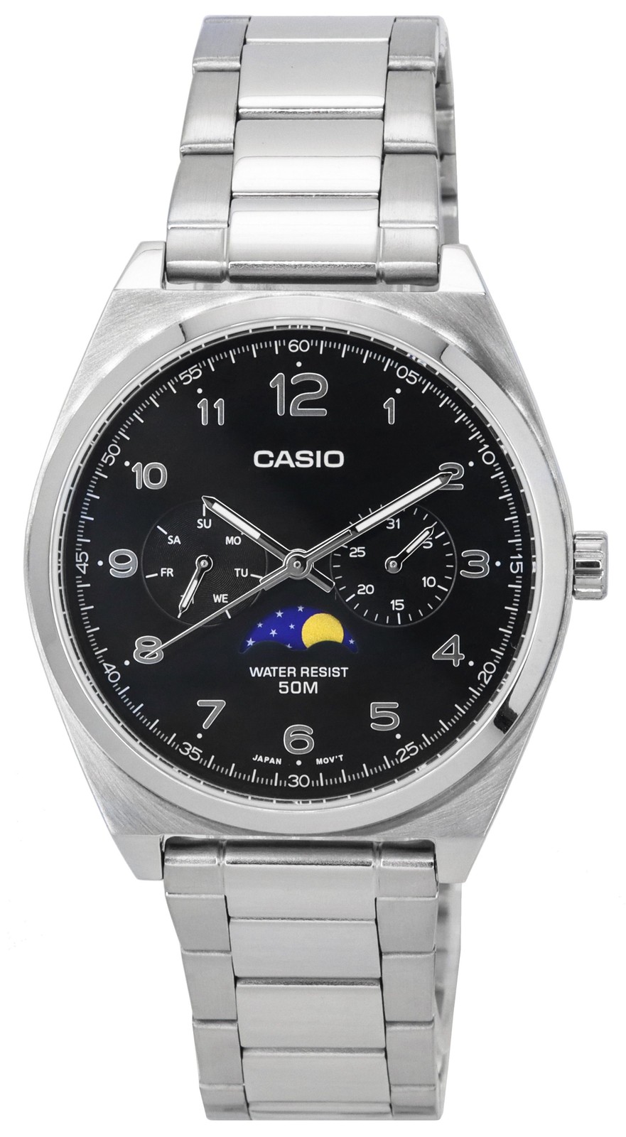Casio Moon Phase Day Date Black Dial Japan Movement MTP-M300D-1A Men's Watch