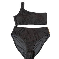 Swimwear Women M 2 Piece one shoulder bikini ribbed swimsuit black travel new