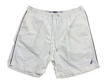 Nautica Swim Trunks Shorts Mens Large White Mesh Lined Drawstring Logo Pockets