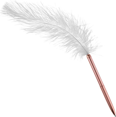 Ymapinc White Feather Pen for Writing, Retro Quill Ballpoint Pen Refillable with