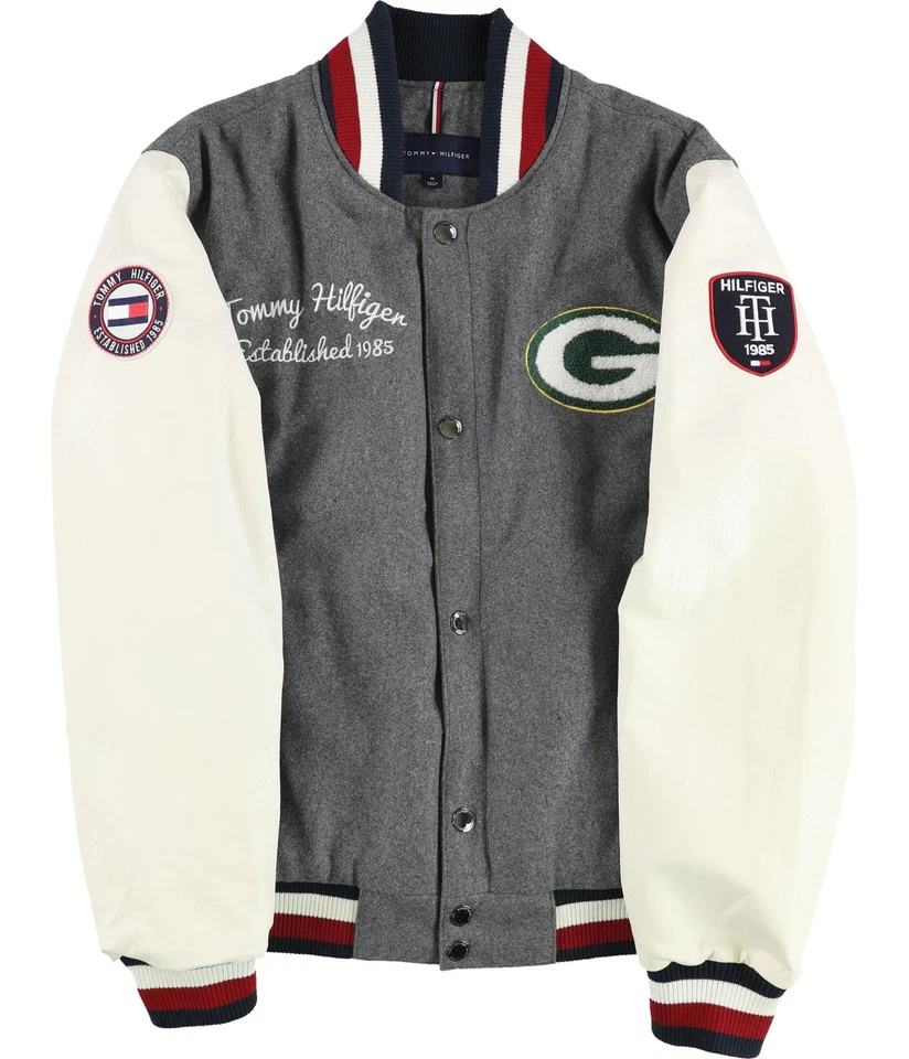 Tommy Hilfiger Mens Green Bay Packers Varsity Jacket, Grey, Medium - Image 2 of 3