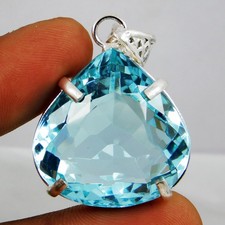 Pendant Solid Silver 81.05 Ct Natural Aquamarine Pear Cut Certified Gemstone