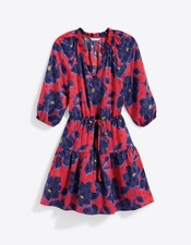 Draper James Martina Midi Size Large Magnolia Jacquard Floral Red Blue Dress