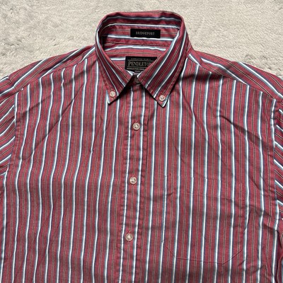 Pendleton Shirt Mens Small Red Striped Bridgeport Cotton Long Sleeve Button Down