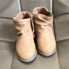 Girls Brown Ankle Bootie Flat Heel Side Zipper Round Toe Casual
