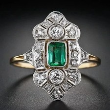 2.10 Ct Emerald Cut Natural Emerald  Diamond Wedding Ring 14K Yellow Gold