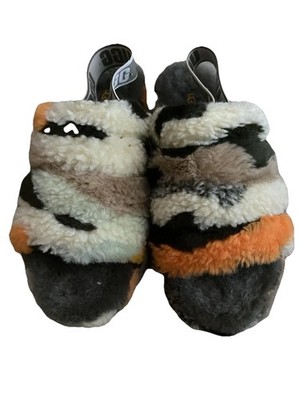UGG Fluff Yeah Slide Cali Collage Olive Sheepskin Slippers Sz 10 $32.00
