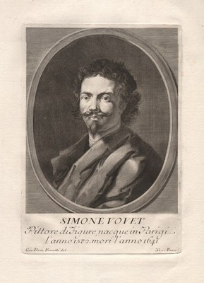 Simon Vouet Italian painter Maler peintre pittore Portrait engraving 1748