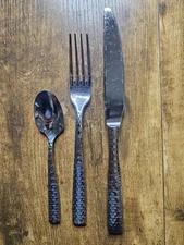 Fortessa LUCCA FACETED Knife Spoon & Fprk 18 /10 Hammered Look Stainless Steel