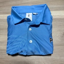 Puma Golf x Palm Tree Crew Polo Mens Medium Blue PTC Palm Leaf Jacquard Golf