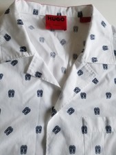 Hugo Boss Shirt Mens White XL Red Label Short Sleeve Button Up Sandels Print