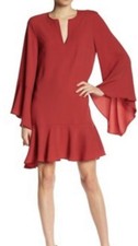 🛍️sale🛍️BCBGMAXAZRIA Teegan A-line Long Sleeve Ruffle Dress In Rosewood Sz M