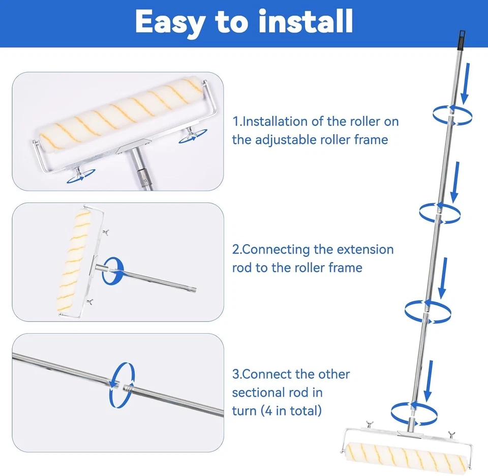 Kit de 12 rodillos de pintura de 18" con marco ajustable, bandeja y poste extensible Foto 3 de 4