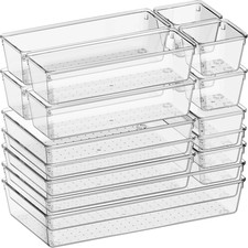 16 Pack Large Clear Plastic Drawer Organizer Bins - 5 Size Acrylic Bathroom and