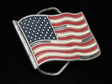 OB09112 NOS VINTAGE 1991  UNITED STATES FLAG  PATRIOTIC PEWTER BELT BUCKLE