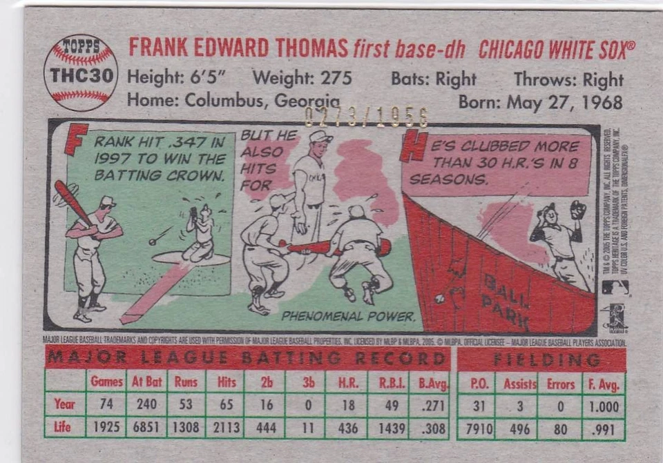 2005 Topps Heritage Chrome Frank Thomas #THC30 /1956 White Sox Free Shipping! - Image 2 of 2
