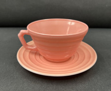 Hazel Atlas Moderntone Platonite Coffee Tea Cup  Saucer Pastel Pink Vintage