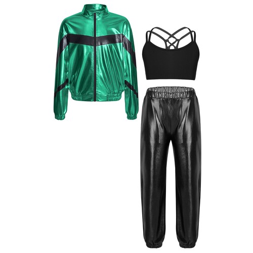 Kids Girls Jacket Dancewear Dance Outfits Fashion Sports Set Criss Cross Back - Picture 20 of 48