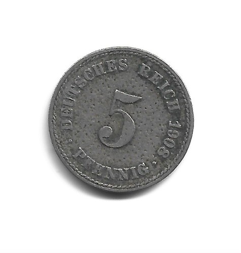 World Coins - Germany 5 Reich Pfennig 1908 Coin KM# 11 - 第 1/3 張圖片