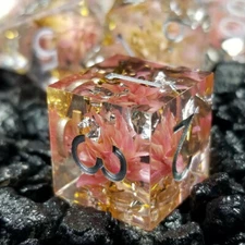 Sage’s Enchanted Flower Pink Sharp Edge Resin Polyhedral Dice Set DnD
