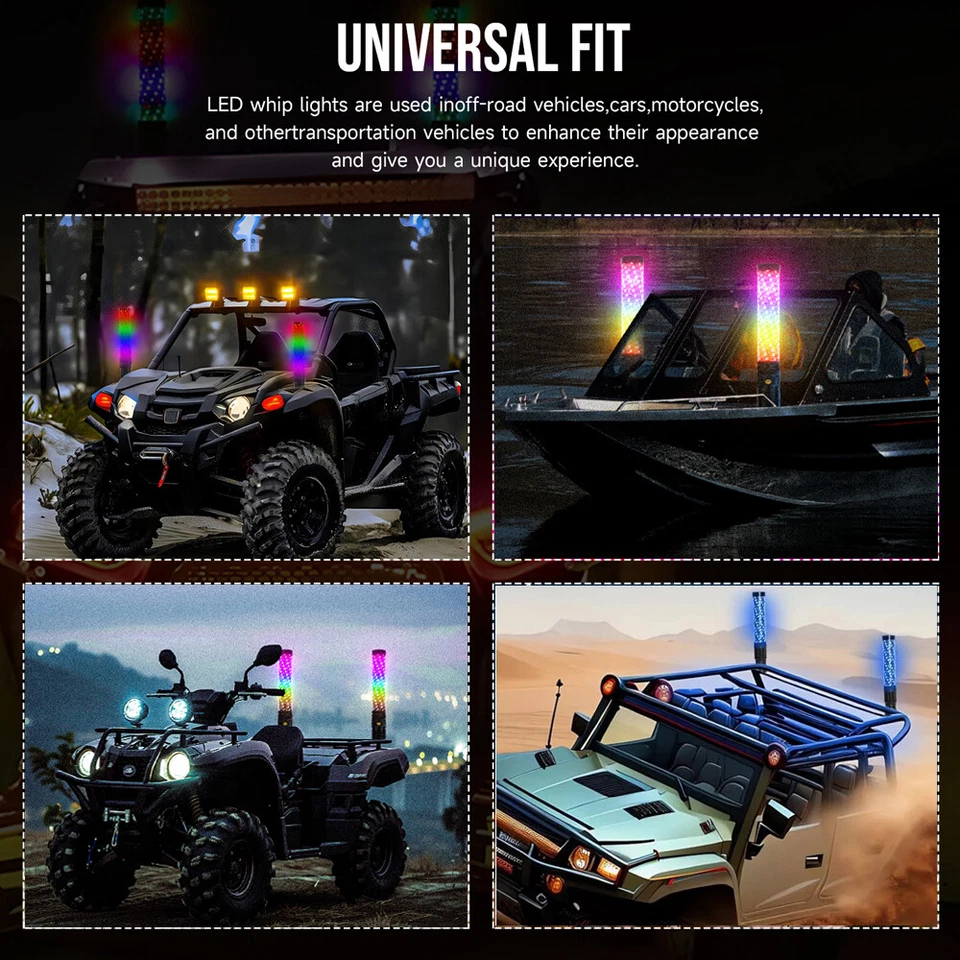 2X 1FT Espiral LED Antena RGB Luces Látigo Para Kawasaki Mule 2500 2510 2520 3000 Foto 3 de 4