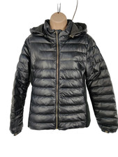 Womens Steve Madden Black Gloss Coat Jacket Size Medium M Puffer Quited Hooded