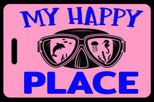 Personalized Pink Tan My Happy Place Blue Luggage/Gear Bag Tag