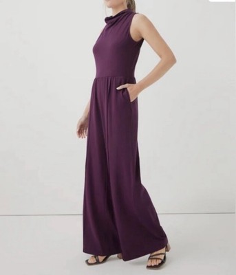 Pact NWT Fit & Flare Cowl Neck Jumpsuit 95% Organic Cotton Purple Size XXL