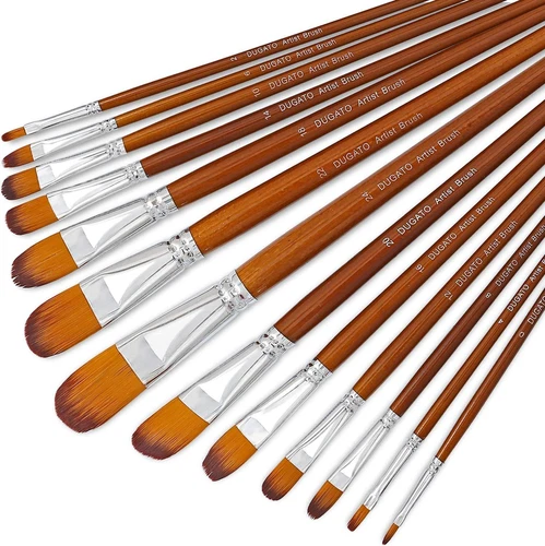 DUGATO Artist Filbert Paint Brushes Set 13Pcs, Soft Anti-Shedding Nylon Hair Woo - Picture 1 of 12