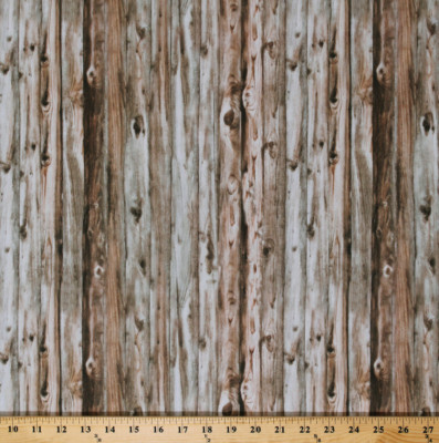 Cotton Barn Wood Wooden Boards Planks Landscape Cotton Fabric