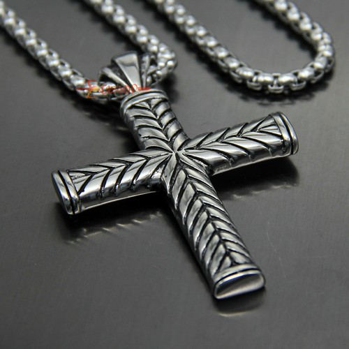 Collana Ciondolo Croce Grano Religiosa Uomo Retro Argento Acciaio Inox - Foto 8 di 27