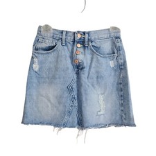 Old Navy Denim Jean Skirt Girls Size 10/12 Large Distressed Fringe Buttton Fly