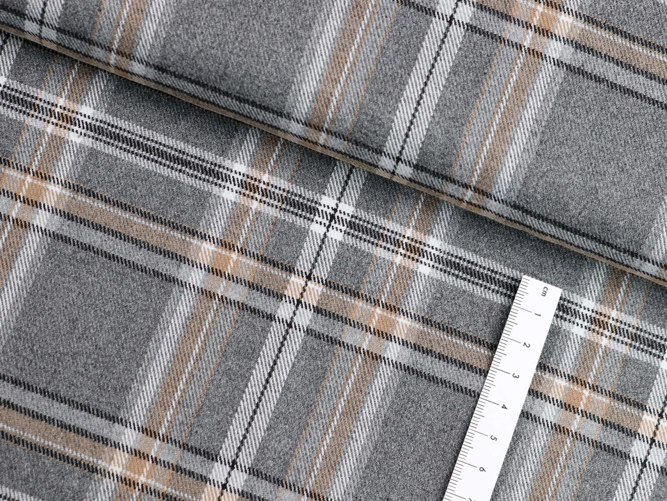 SCHOTTENKARO Karo Stoff Tartan Meterware Grau Beige Camel EUR 13,98/m - Bild 2 von 2