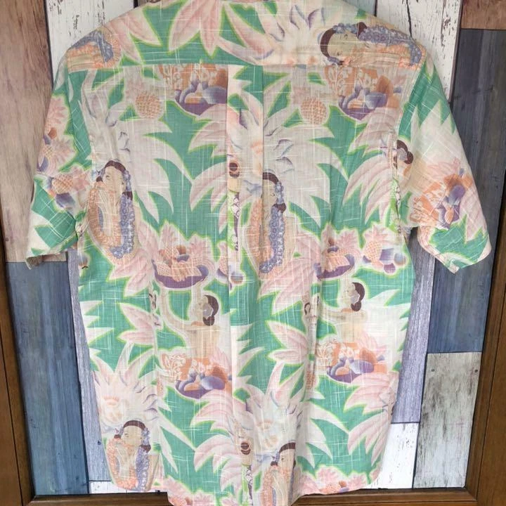 SUN SURF Hawaiian Aloha Shirt Hula Girls Green Size-M New from Japan F/S