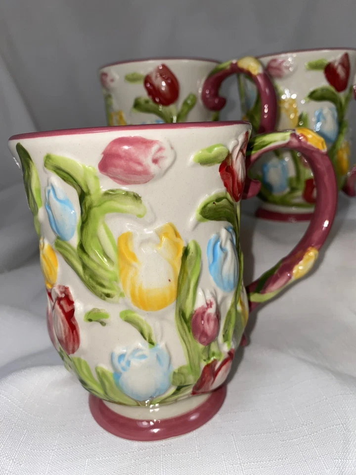Temp-tations by Tara "Flora figurativa" tazas de tulipán tema primavera usado conjunto de 4 Foto 4 de 4