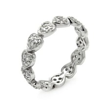 Sterling Silver Ladies CZ Stones Stackable Eternity Heart Ring