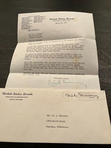 1964 SIGNED LETTER AND ENVELOPE SENATOR MIKE MONRONEY, OKLAHOMA