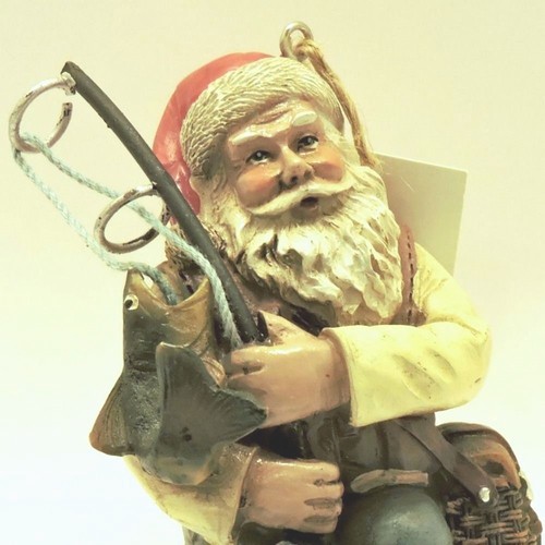 Santa Claus Fisherman Ornament Polyresin 4 1/2 inches New - Picture 3 of 5
