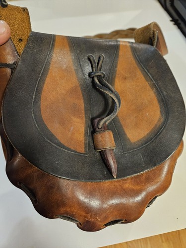 Vintage 1970's Hippie Leather bag Purse braided strap laced thick leather - Picture 3 of 17