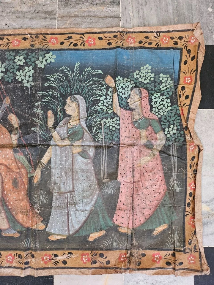 Pintura vintage indiana Rajput Kangra Basholi Pichwai pintura arte tradicional - Imagem 4 de 4