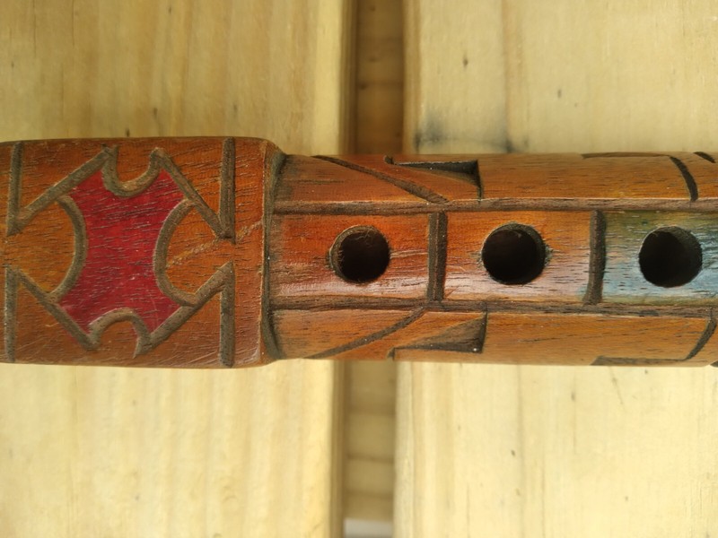 Wooden Tiki Multi - colored Flute 