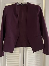 Theory Lanai Plum Contemporary Collarless Open Front Blazer Sz 10